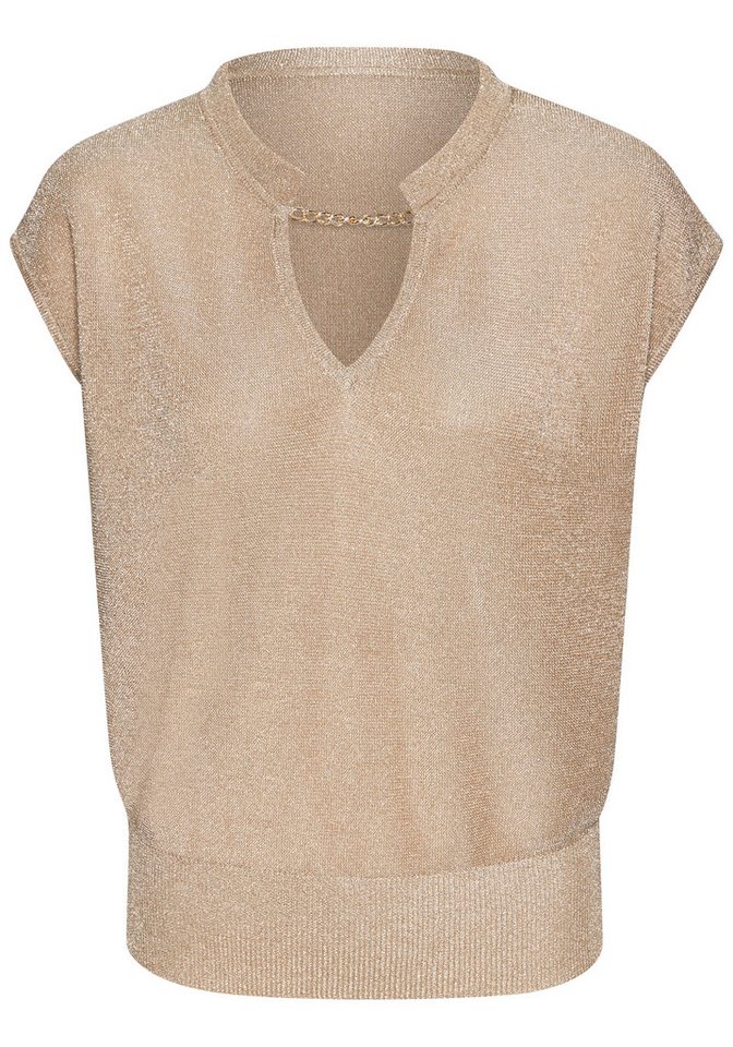 LASCANA Kurzarmpullover aus Glitzergarn mit Gliederketten-Detail Elegantes Strickshirt, leicht transparentes Partyshirt, festlich – Bild 2 von 5