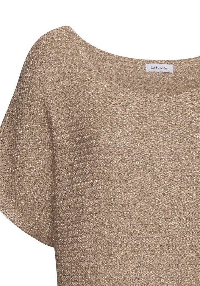 LASCANA Kurzarmpullover in lockerem Ajourstrick mit Metallic-Effekt leichter Sommerpullover, Pullover mit Lurexgarn, Oversize, Strickshirt – Bild 5 von 5