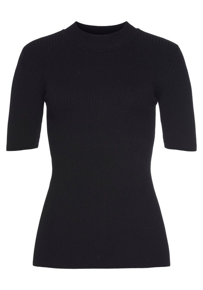 LASCANA Kurzarmpullover mit Rippstruktur figurbetonter Strickpullover, Stehkragenpullover, Rippstrick, Basic – Bild 2 von 5