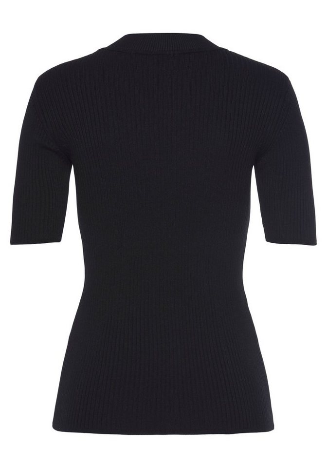 LASCANA Kurzarmpullover mit Rippstruktur figurbetonter Strickpullover, Stehkragenpullover, Rippstrick, Basic – Bild 4 von 5