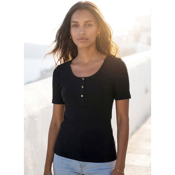 LASCANA Kurzarmshirt aus elastischem Viskose Rippstrick