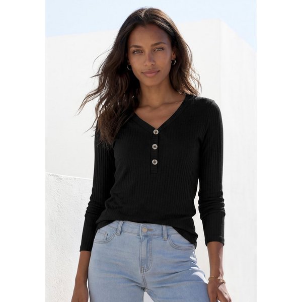 LASCANA Langarmshirt aus elastischem Viskose Rippstrick