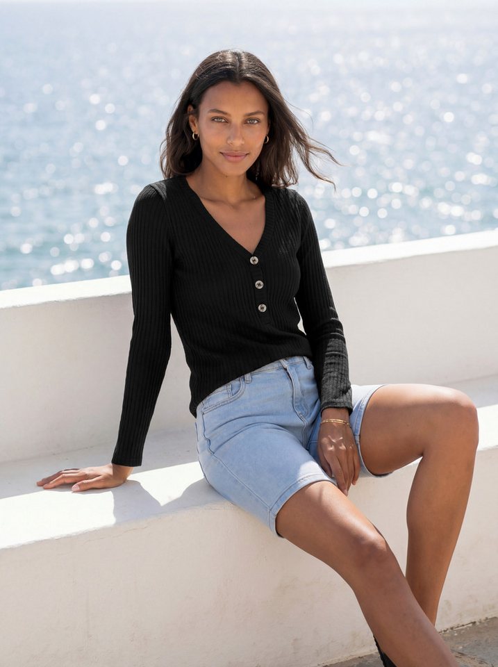 LASCANA Langarmshirt aus elastischem Viskose Rippstrick – Bild 5 von 5