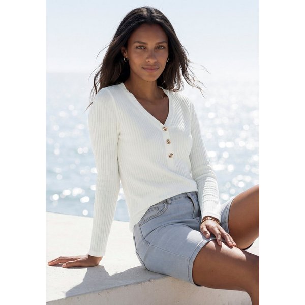 LASCANA Langarmshirt aus elastischem Viskose Rippstrick