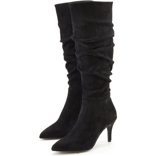 LASCANA Langschaft, High-Heel Stiefelette, Slouchy Boots, Stiefel, Reißverschlussstiefel mit elegant modischer Raffung