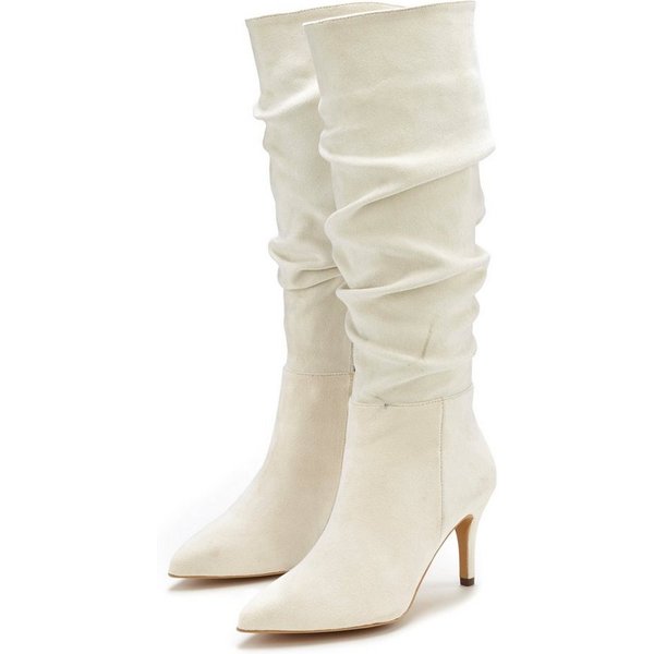 LASCANA Langschaft, High-Heel Stiefelette, Slouchy Boots, Stiefel, Reißverschlussstiefel mit elegant modischer Raffung