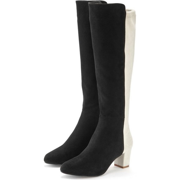 LASCANA Langschaftstiefel, Stiefelette, Stiefel mit Blockabsatz in elegant zweifarbiger Optik