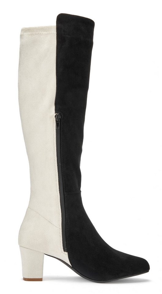 LASCANA Langschaftstiefel, Stiefelette, Stiefel mit Blockabsatz in elegant zweifarbiger Optik – Bild 3 von 5