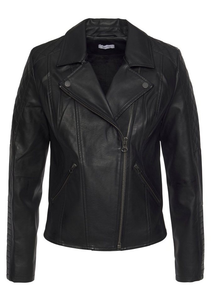 LASCANA Lederimitatjacke mit Bikerdetails, Steppungen und Reißverschlusstaschen Übergangsjacke, kurze Bikerjacke, Kunstlederjacke, figurbetont – Bild 2 von 5