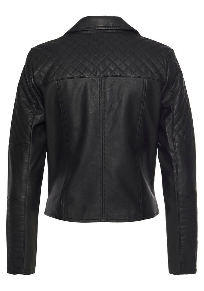 LASCANA Lederimitatjacke mit Bikerdetails, Steppungen und Reißverschlusstaschen Übergangsjacke, kurze Bikerjacke, Kunstlederjacke, figurbetont – Bild 4 von 5
