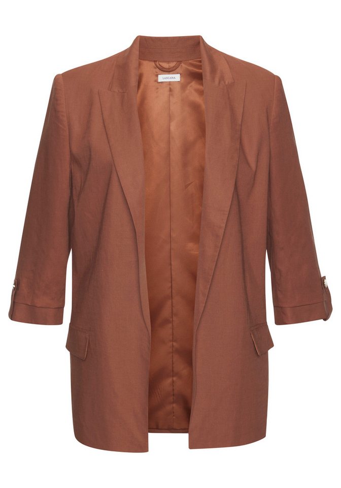 LASCANA Longblazer mit gerafften Ärmeln, aus leichter Webware mit Viskoseanteil leichter Sommerblazer, modische Blazerjacke, Business-Look, festlich – Bild 2 von 5
