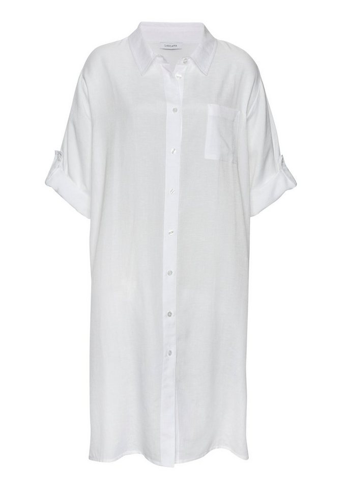 LASCANA Longbluse aus leichter Webware mit Leinenanteil kurzes Strandkleid, luftiges Blusenkleid, lockeres Tunikakleid, Sommer – Bild 2 von 5