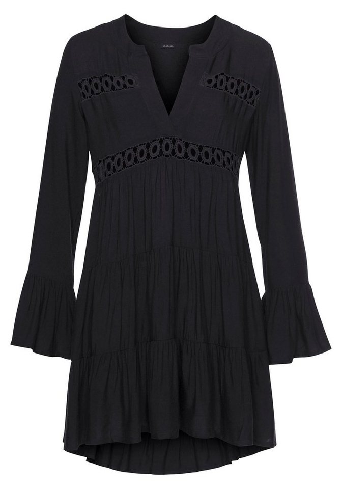 LASCANA Longbluse in weiter Form mit Spitzeneinsätzen Tunika in A-Form, lockeres Blusenkleid, elegantes Strandkleid – Bild 2 von 5