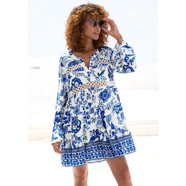 LASCANA Longbluse mit Spitzeneinsätzen, Tunika, Blusenkleid, Strandmode