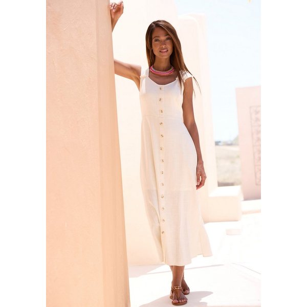 LASCANA Maxikleid mit breiten Trägern aus Webware mit Leinenanteil Elegantes Sommerkleid, Leinenkleid, Trägerkleid