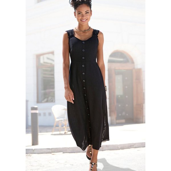 LASCANA Maxikleid mit breiten Trägern aus Webware mit Leinenanteil Elegantes Sommerkleid, Leinenkleid, Trägerkleid