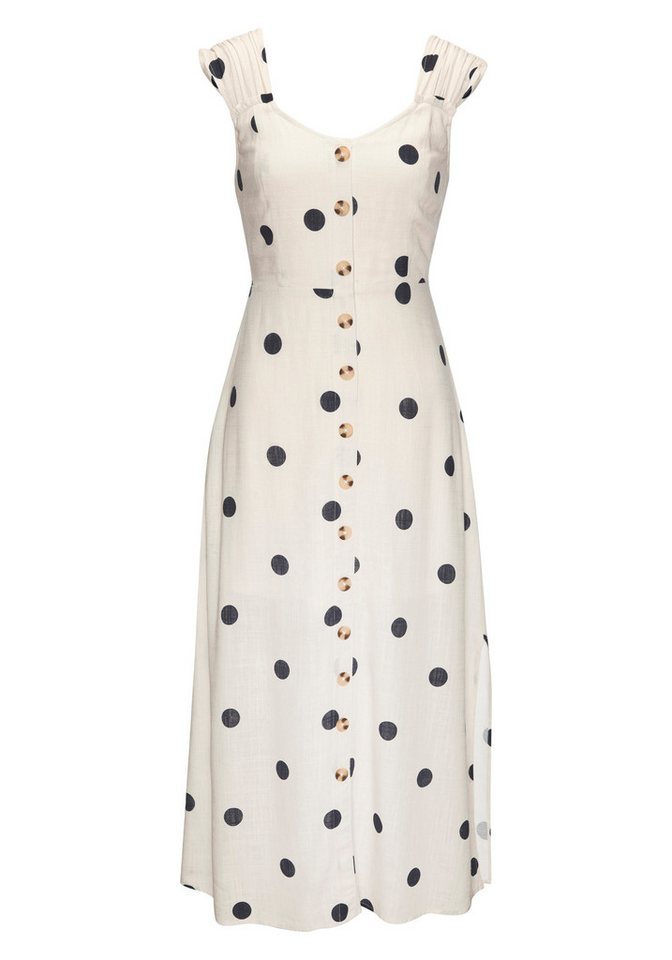 LASCANA Maxikleid mit breiten Trägern aus Webware mit Leinenanteil Elegantes Sommerkleid, Leinenkleid, Trägerkleid, Pünktchenkleid – Bild 2 von 5