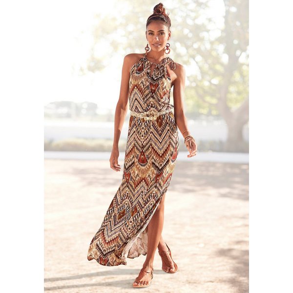 LASCANA Maxikleid mit modischem Ausschnitt und Ethnoprint, Jerseykleid elegantes Sommerkleid, Strandkleid mit Alloverdruck, Viskosekleid