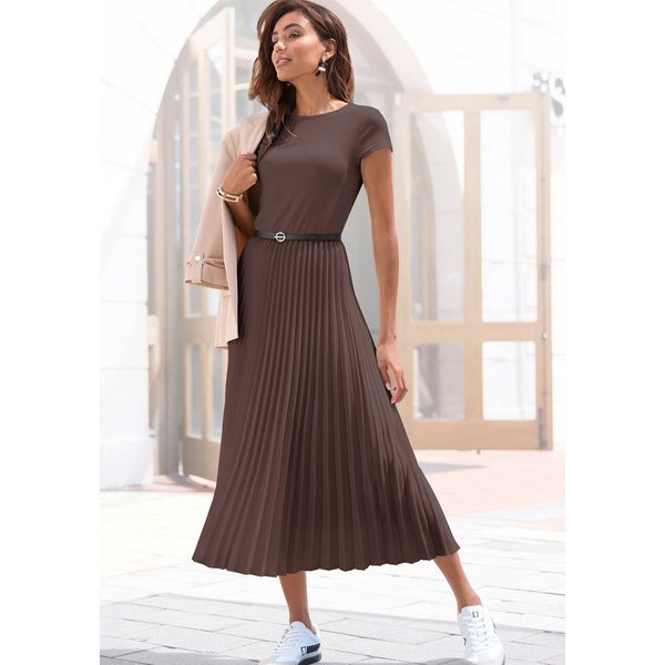 LASCANA Midikleid mit Plisseerockteil, bügelfreie Qualität elegantes Sommerkleid, Festkleid, Plisseekleid, modisch