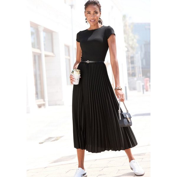 LASCANA Midikleid mit Plisseerockteil, bügelfreie Qualität elegantes Sommerkleid, Festkleid, Plisseekleid, modisch