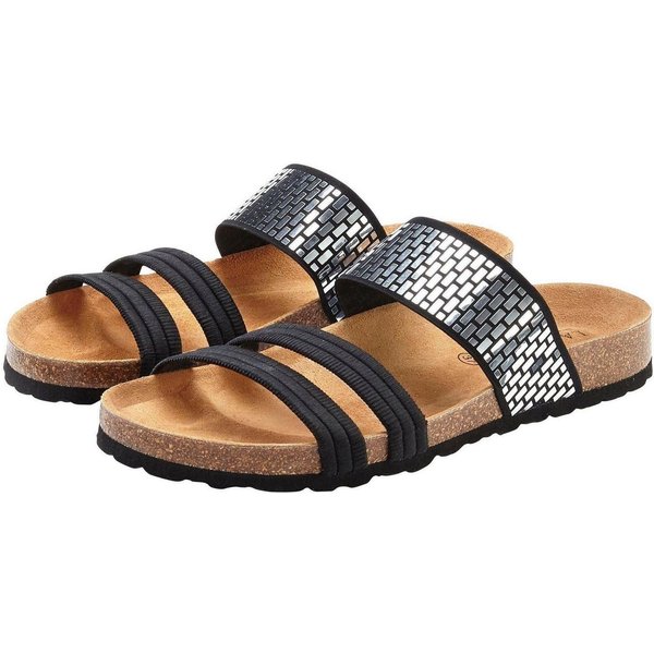 LASCANA Mule, Sandale, offener Schuh, Sommerschuh, Pantolette mit Komfortkorkfußbett aus Leder und elastischen Riemchen