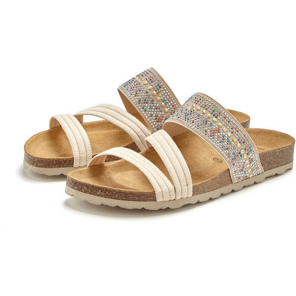 LASCANA Mule, Sandale, offener Schuh, Sommerschuh, Pantolette mit Komfortkorkfußbett aus Leder und elastischen Riemen
