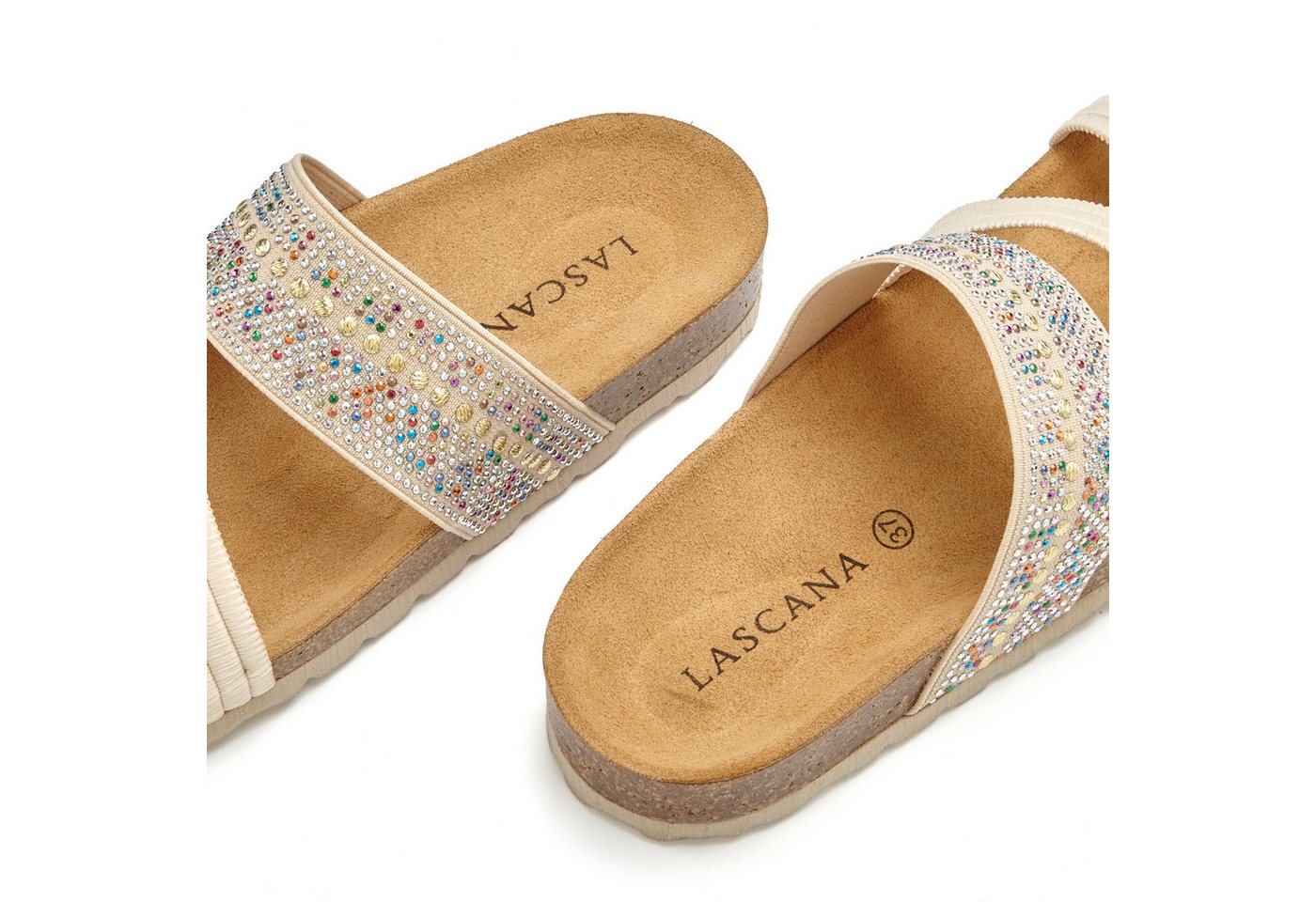 LASCANA Mule, Sandale, offener Schuh, Sommerschuh, Pantolette mit Komfortkorkfußbett aus Leder und elastischen Riemen – Bild 3 von 5
