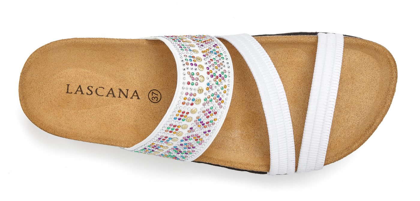LASCANA Mule, Sandale, offener Schuh, Sommerschuh, Pantolette mit Komfortkorkfußbett aus Leder und elastischen Riemen – Bild 4 von 5