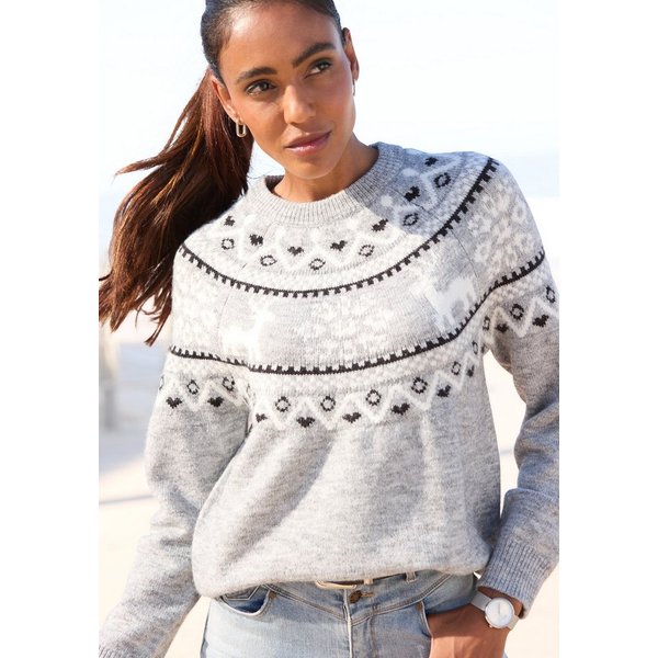 LASCANA Norwegerpullover aus weichem Strick, warmer Rundhalspullover kuscheliger Weihnachtspullover, weicher Strickpullover mit Wintermotiv