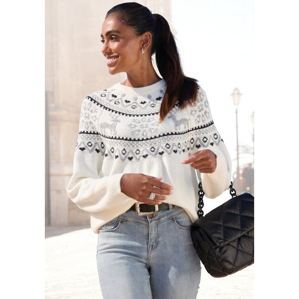LASCANA Norwegerpullover aus weichem Strick, warmer Rundhalspullover kuscheliger Weihnachtspullover, weicher Strickpullover mit Wintermotiv