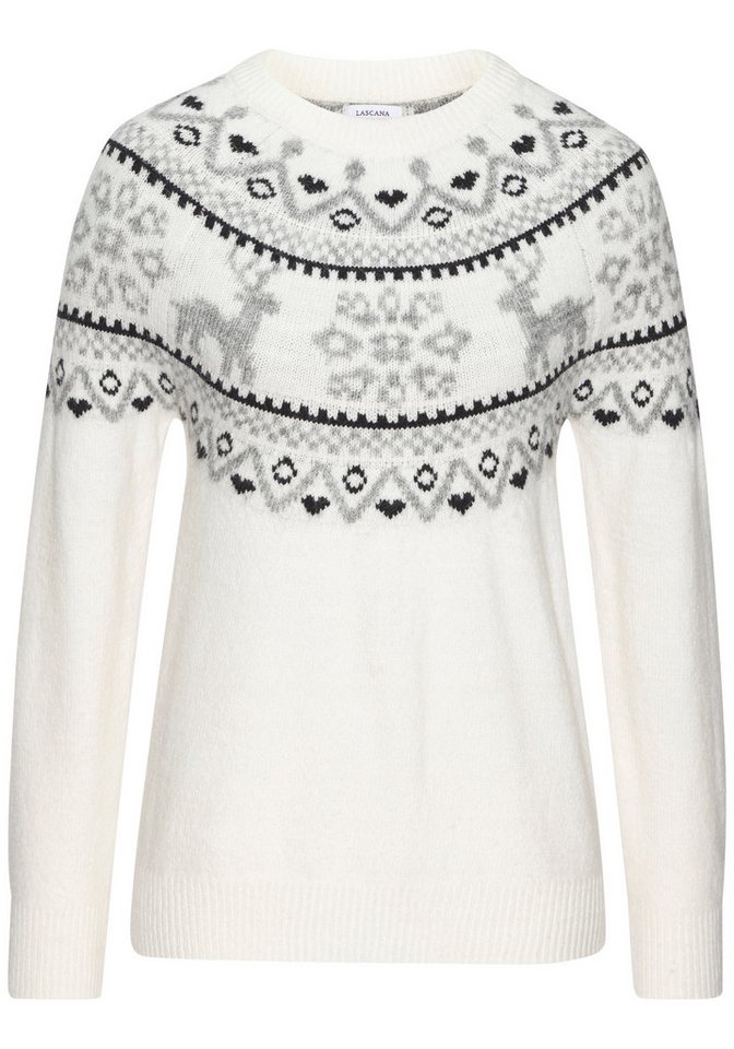 LASCANA Norwegerpullover aus weichem Strick, warmer Rundhalspullover kuscheliger Weihnachtspullover, weicher Strickpullover mit Wintermotiv – Bild 2 von 5
