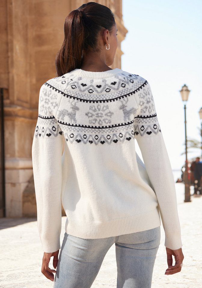 LASCANA Norwegerpullover aus weichem Strick, warmer Rundhalspullover kuscheliger Weihnachtspullover, weicher Strickpullover mit Wintermotiv – Bild 3 von 5