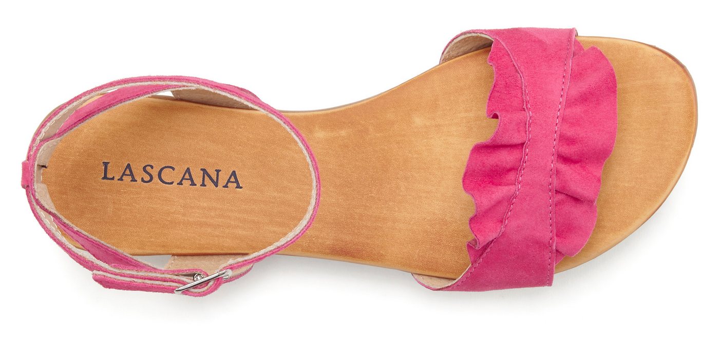 LASCANA offener Schuh, Sandale Sandalette, Sommerschuh aus hochwertigem Leder mit kleinen Rüschen – Bild 4 von 5
