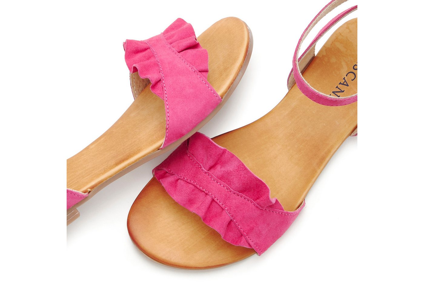 LASCANA offener Schuh, Sandale Sandalette, Sommerschuh aus hochwertigem Leder mit kleinen Rüschen – Bild 5 von 5