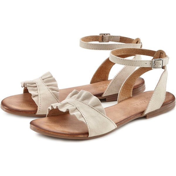 LASCANA offener Schuh, Sandale Sandalette, Sommerschuh aus hochwertigem Leder mit kleinen Rüschen