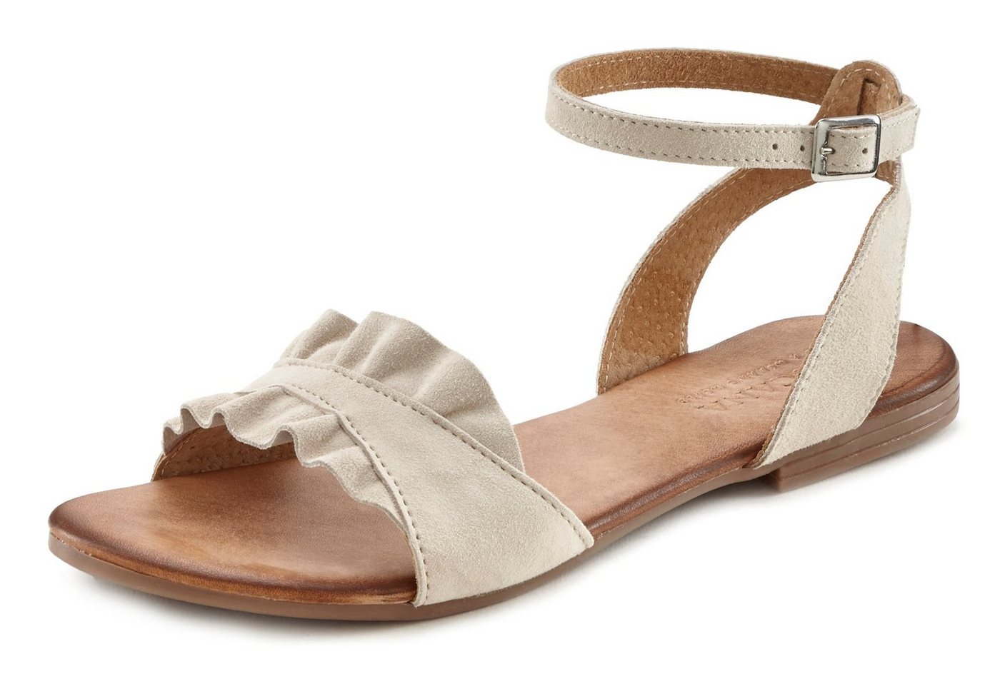 LASCANA offener Schuh, Sandale Sandalette, Sommerschuh aus hochwertigem Leder mit kleinen Rüschen – Bild 2 von 5
