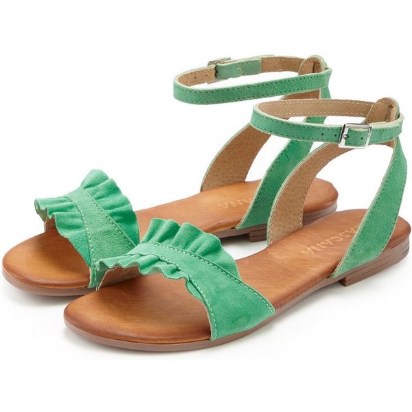 LASCANA offener Schuh, Sandale Sandalette, Sommerschuh aus hochwertigem Leder mit kleinen Rüschen