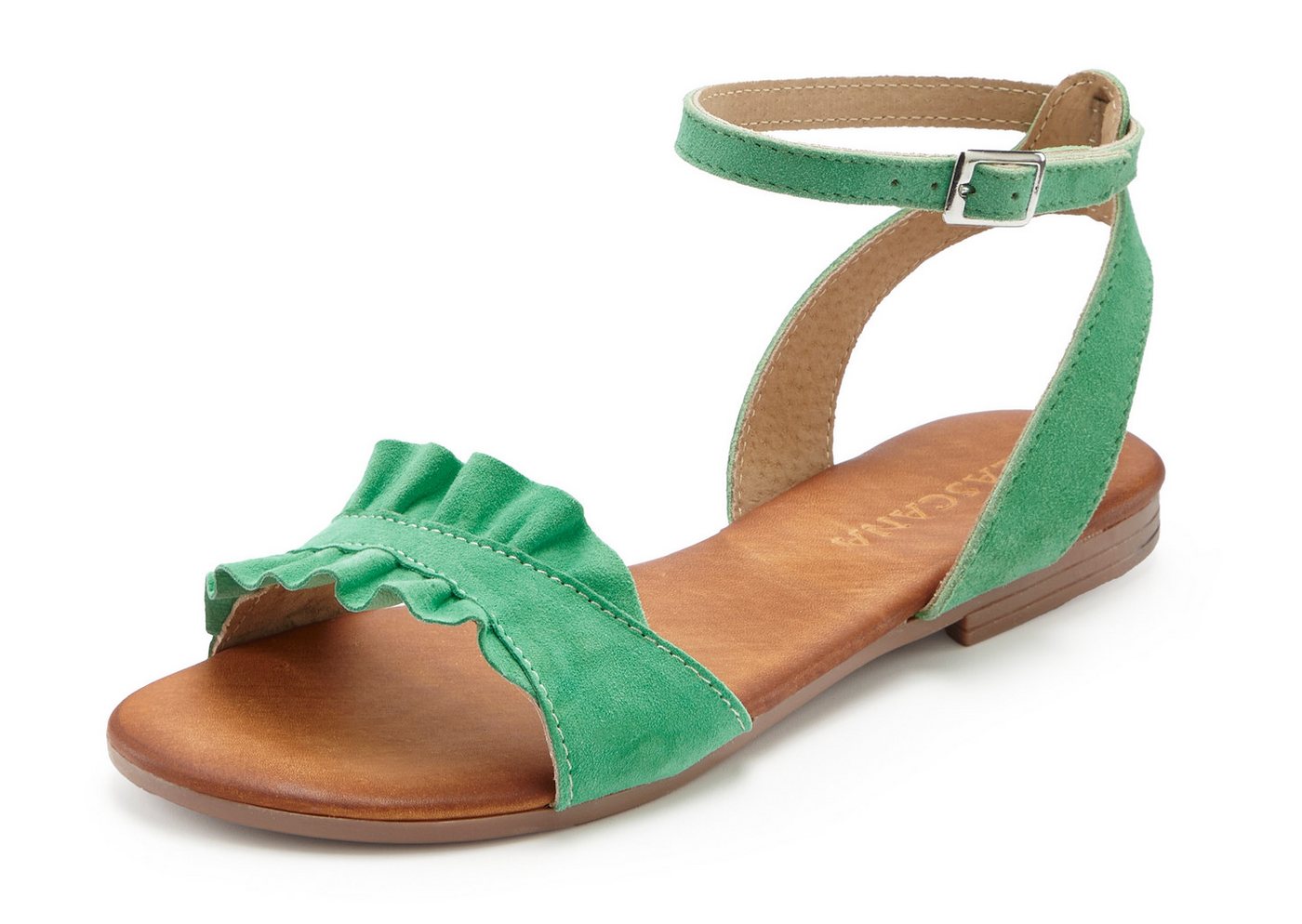 LASCANA offener Schuh, Sandale Sandalette, Sommerschuh aus hochwertigem Leder mit kleinen Rüschen – Bild 3 von 5