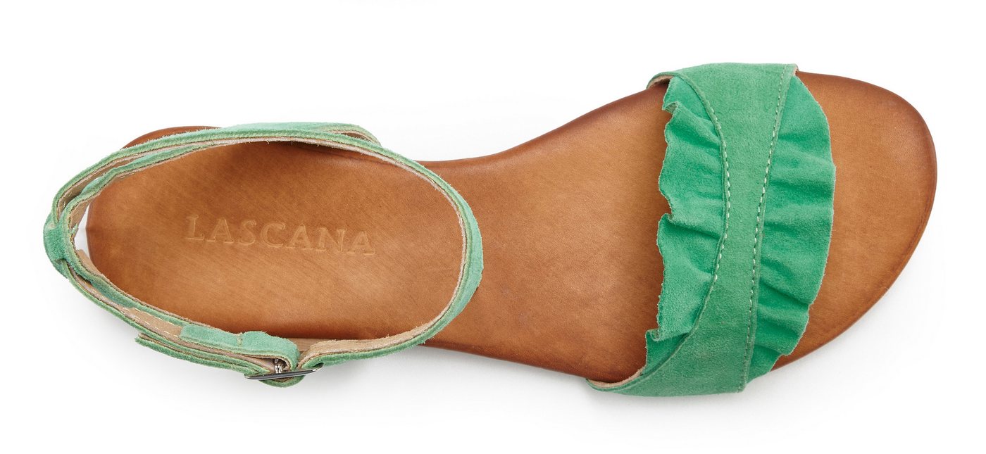 LASCANA offener Schuh, Sandale Sandalette, Sommerschuh aus hochwertigem Leder mit kleinen Rüschen – Bild 4 von 5