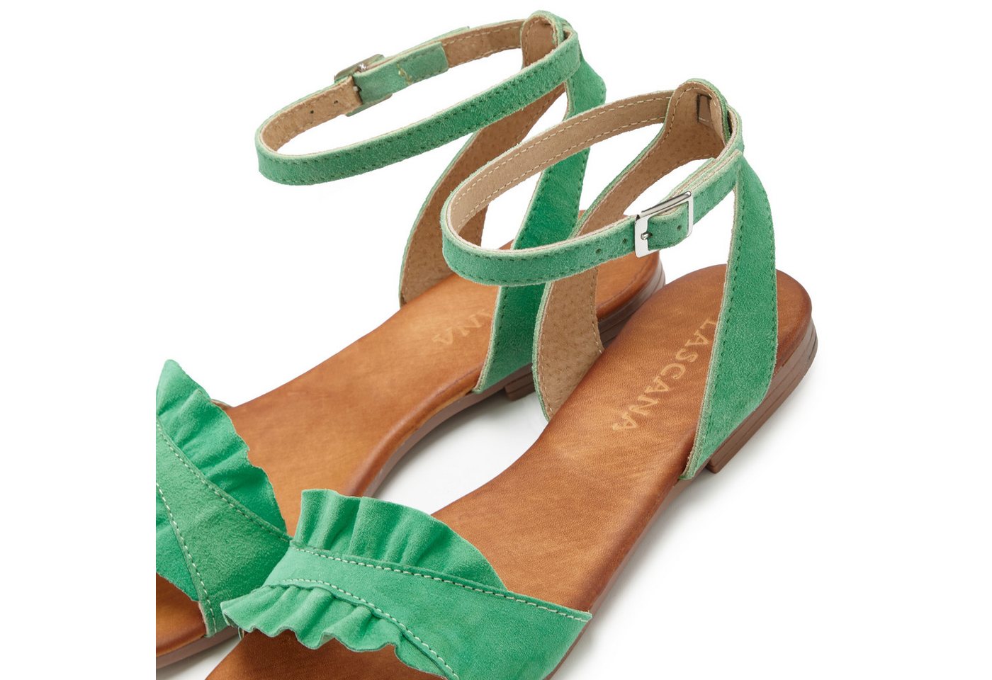 LASCANA offener Schuh, Sandale Sandalette, Sommerschuh aus hochwertigem Leder mit kleinen Rüschen – Bild 5 von 5