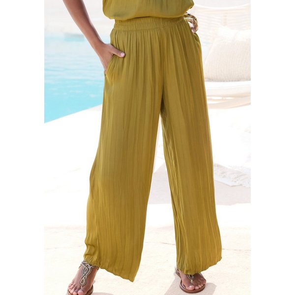 LASCANA Palazzohose mit weiten, plissierten Hosenbeinen mit Plisseefalten, leichte Satinqualität, luftige Sommerhose, elegant