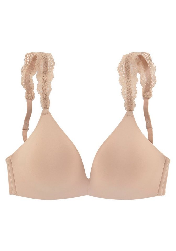 LASCANA Push-up-BH, BH ohne Bügel, bügelloser BH, T-Shirt-BH, Racerback BH mit Spitzenträgern, 2 Tragevarianten, bequemer BH – Bild 2 von 5