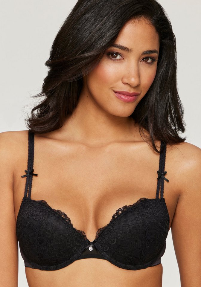 LASCANA Push-up-BH, BH mit Bügel, Spitzen-BH, Schalen-BH mit Jacquardspitze und herausnehmbaren Kissen, Dessous – Bild 4 von 5