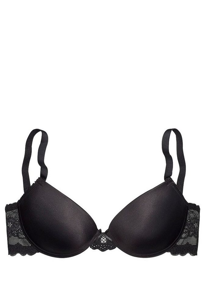 LASCANA Push-up-BH, T-Shirt-BH, BH mit Bügel mit Spitzenrücken & seidiger Microfaser, Dessous – Bild 2 von 5