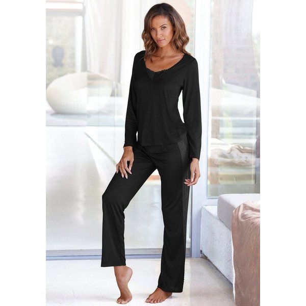 LASCANA Pyjama (Set, 2 tlg) mit Details aus Spitze