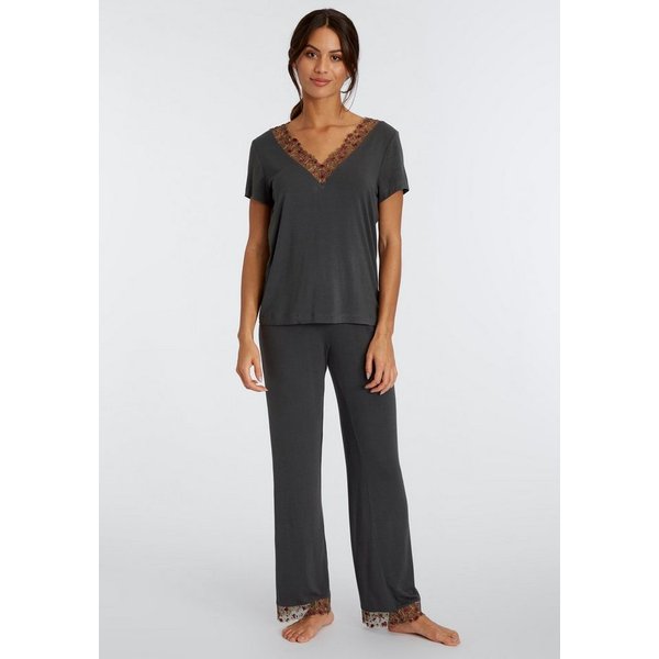 LASCANA Pyjama (Set, 2 tlg) mit bunten Spitzendetails