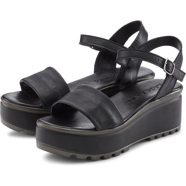 LASCANA Riemchensandalette, Sandale, Sommerschuh, offener Schuh, Sandalette aus Leder mit Keilabsatz