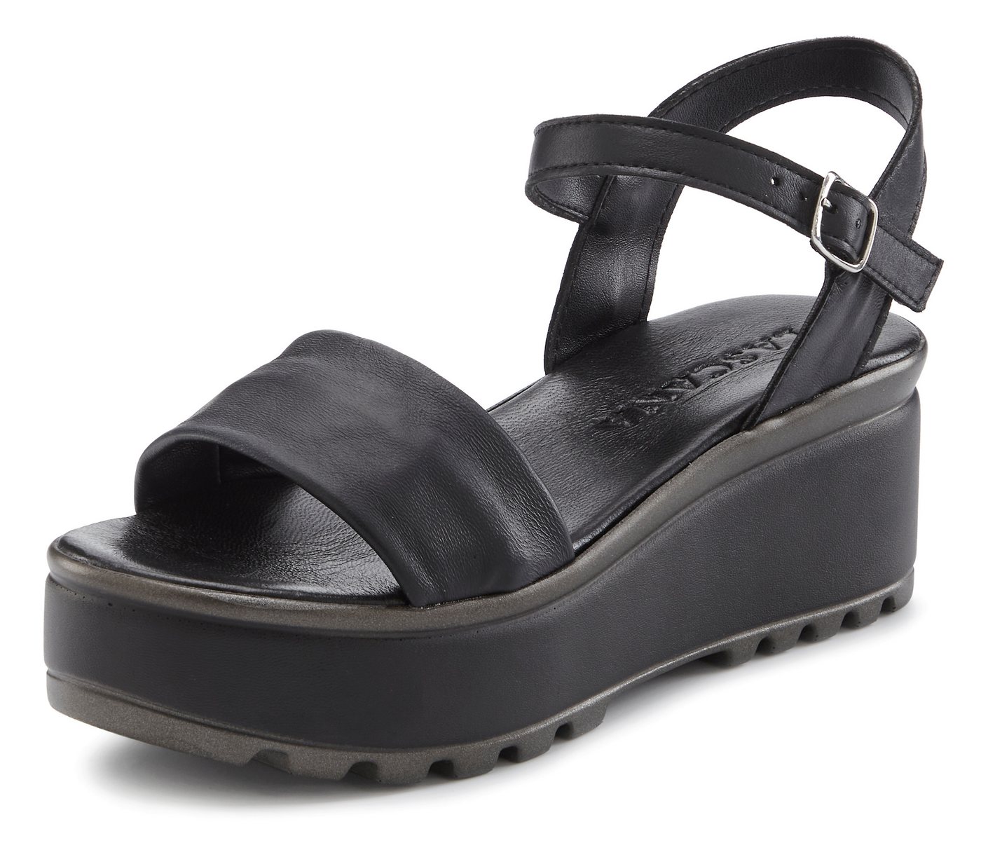 LASCANA Riemchensandalette, Sandale, Sommerschuh, offener Schuh, Sandalette aus Leder mit Keilabsatz – Bild 2 von 5