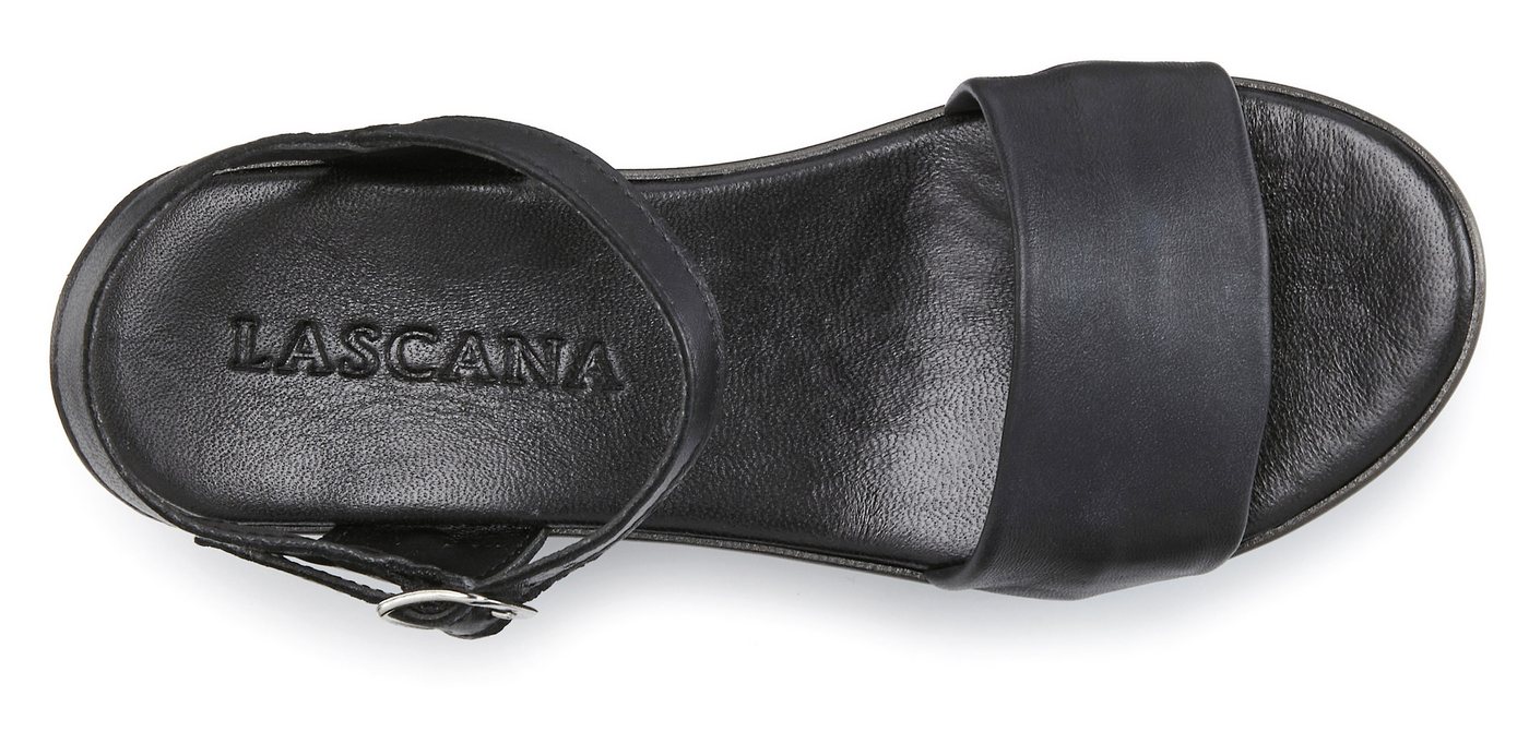 LASCANA Riemchensandalette, Sandale, Sommerschuh, offener Schuh, Sandalette aus Leder mit Keilabsatz – Bild 4 von 5