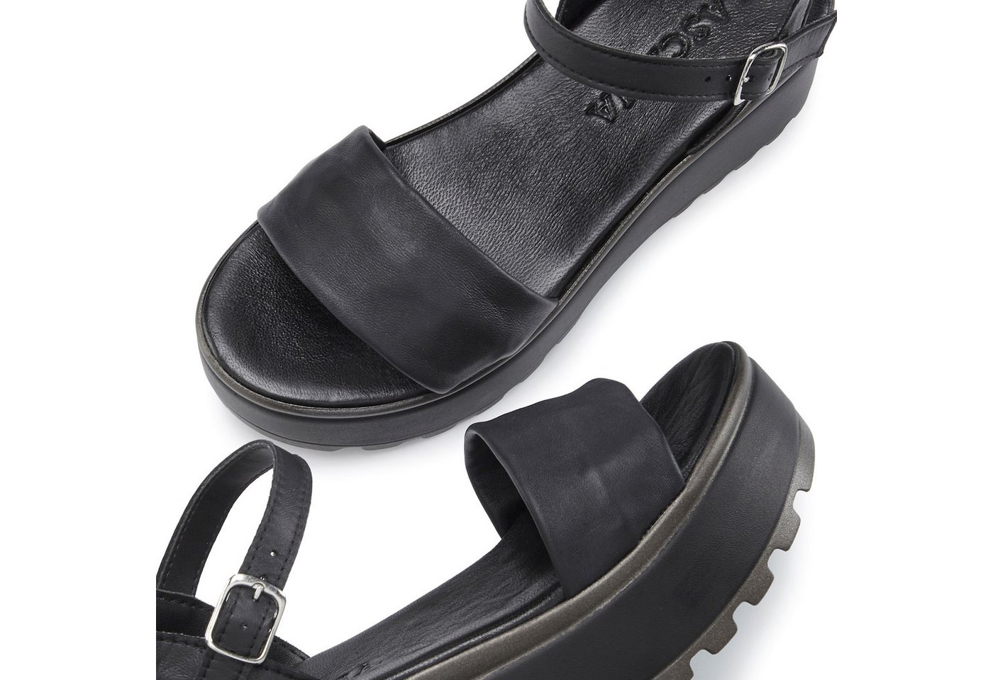 LASCANA Riemchensandalette, Sandale, Sommerschuh, offener Schuh, Sandalette aus Leder mit Keilabsatz – Bild 5 von 5